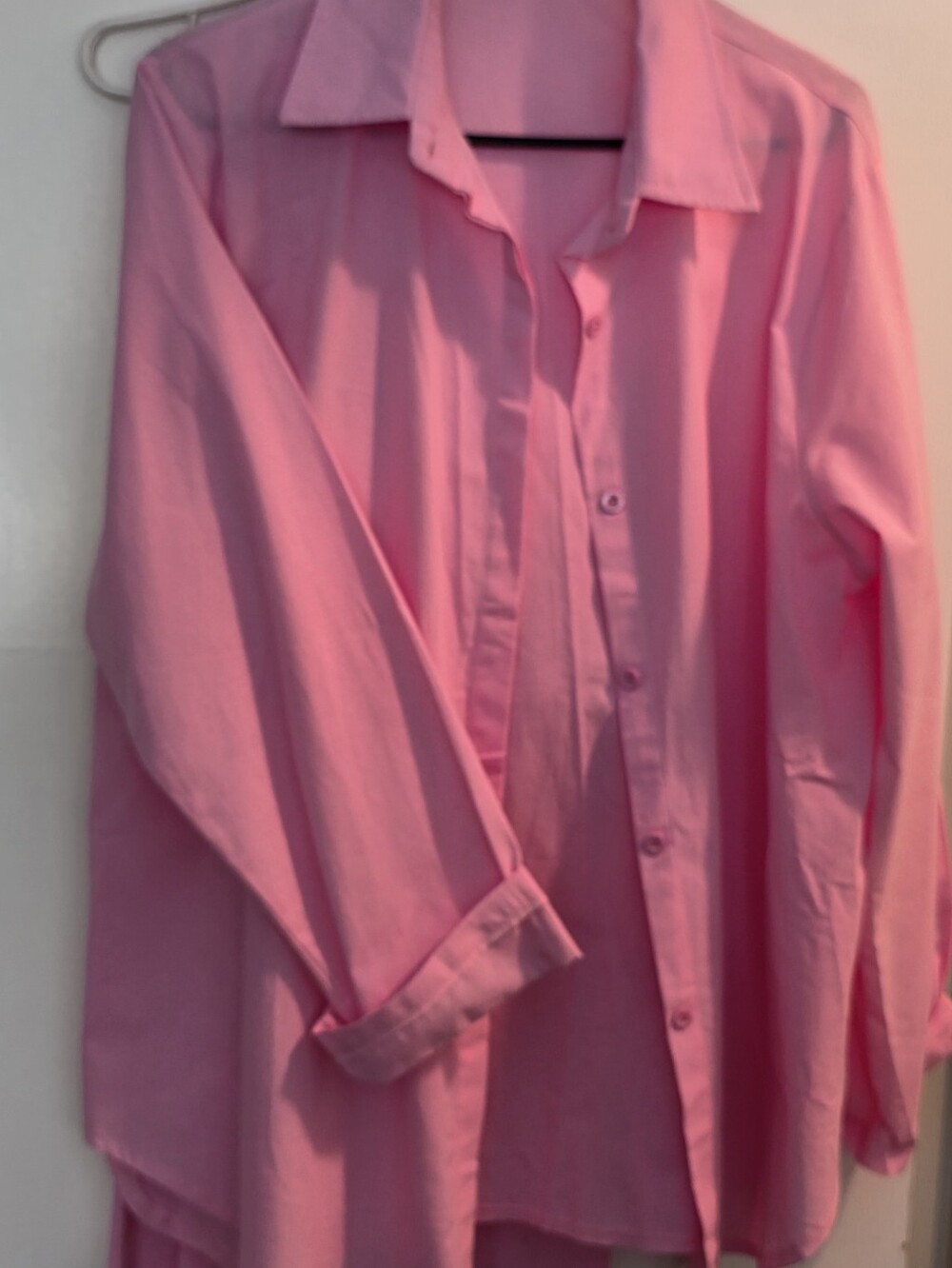 Pink Button-Down Shirt Matching 100% Cotton Pants